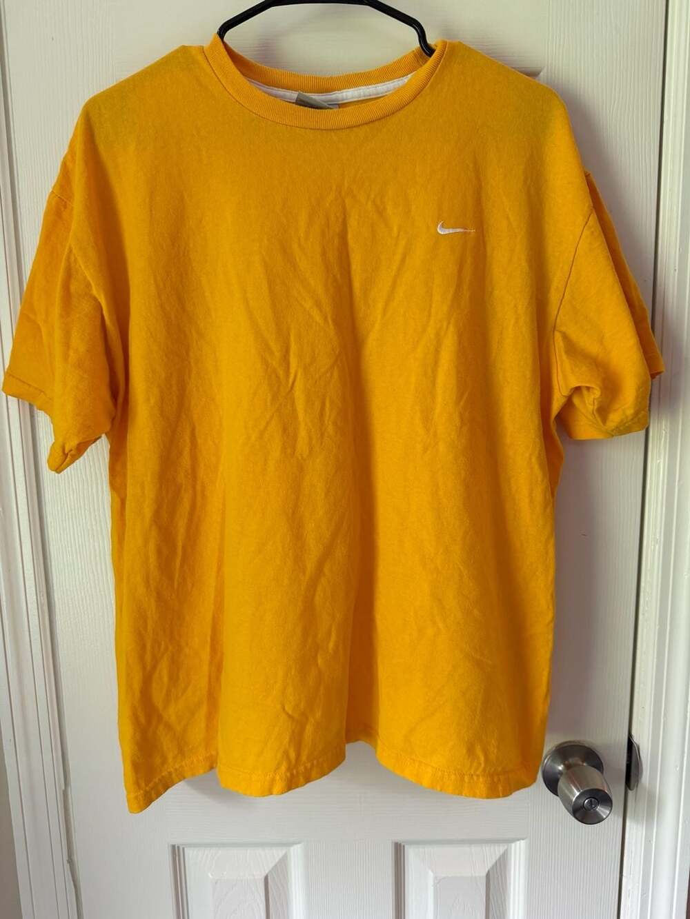 Vintage Nike Embroidered Mini Swoosh Yellow T-Shirt Size Large